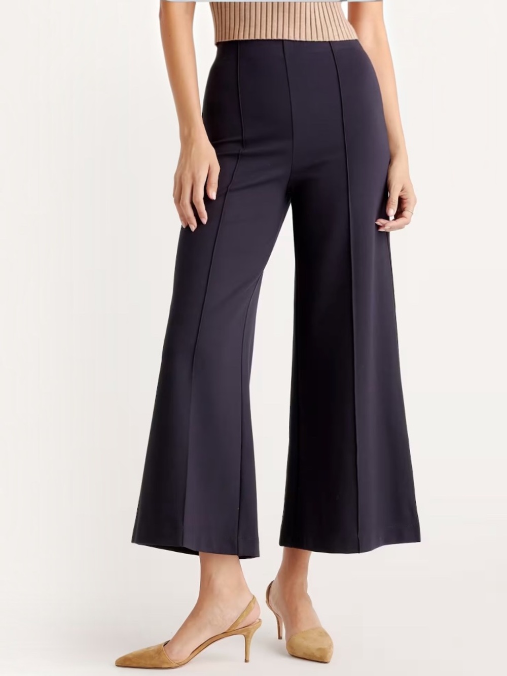 Quince Ultra-Stretch Ponte Super Wide Leg Ankle Pants Navy Size S